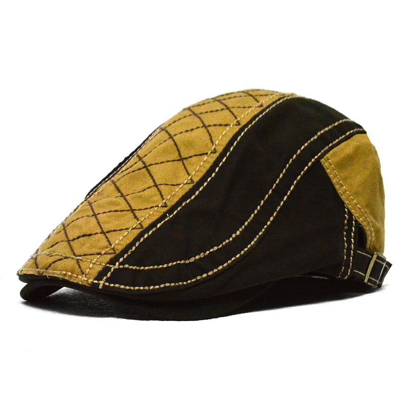 Verstellbare Zeitungsjungen-Baskenmütze für Herren im Farbblockdesign mit Nähten im britischen Stil, progressive Entenschnabelmütze für Jugendliche_voghion.com
