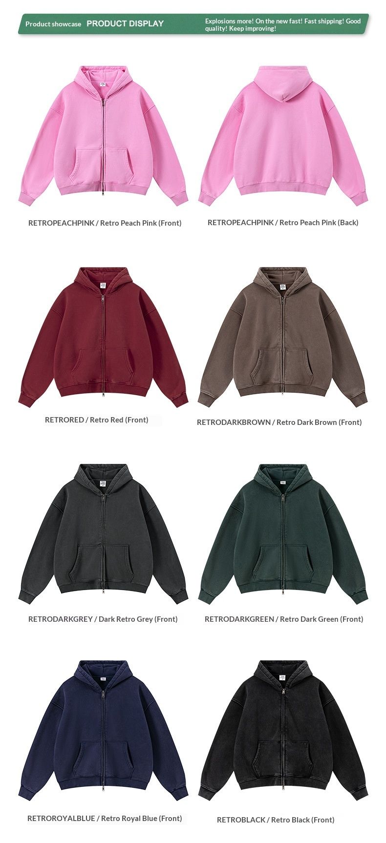 BE Men's Clothing|2025 European And American Retro Washed Vintage Boxy Fit Fleece-Lined Hooded Sweatshirt Double-Zip_voghion.com