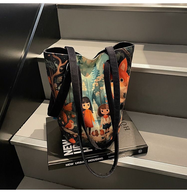 Borsa a secchiello da donna con stampa leopardata, illustrazione, borsa a secchiello con giunzioni, grande capacità, design alla moda, borsa a tracolla da donna_voghion.com