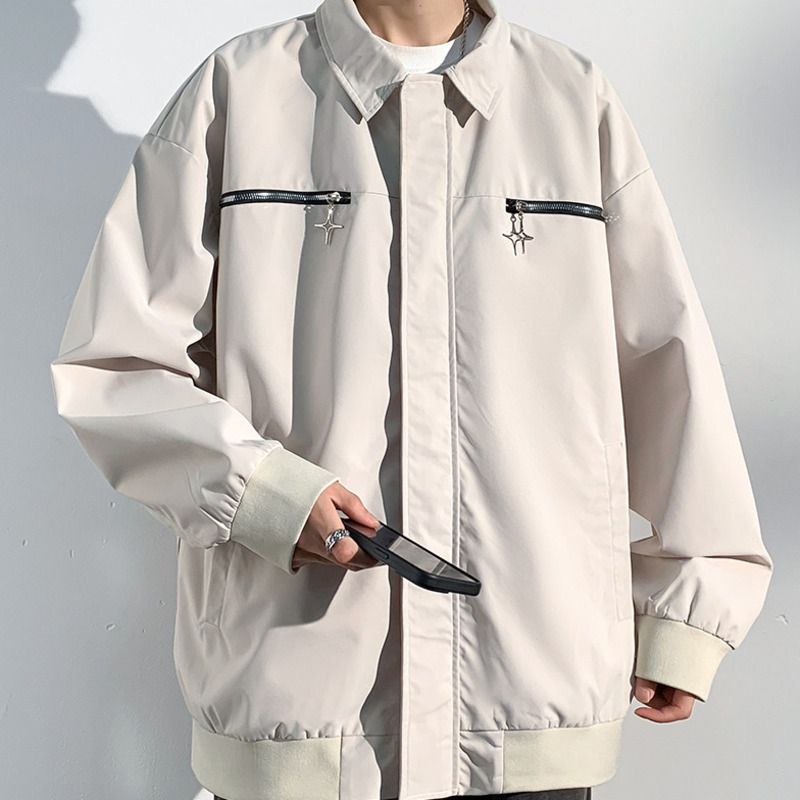 Giacca primaverile e autunnale da uomo, cappotto casual alla moda in stile americano con colletto rovesciato, vestibilità ampia, versatile, stile coreano_voghion.com