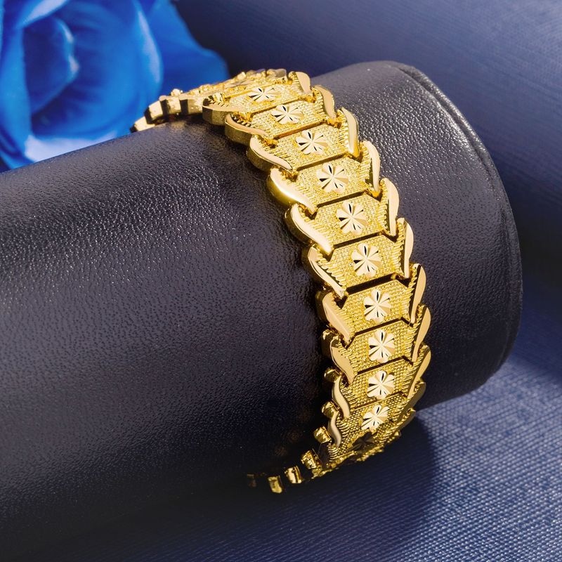 Store Same Style Fashion Car Flower Heart Wide Version Molded Jewelry Bracelet Men's Gold Plated Accessories_voghion.com