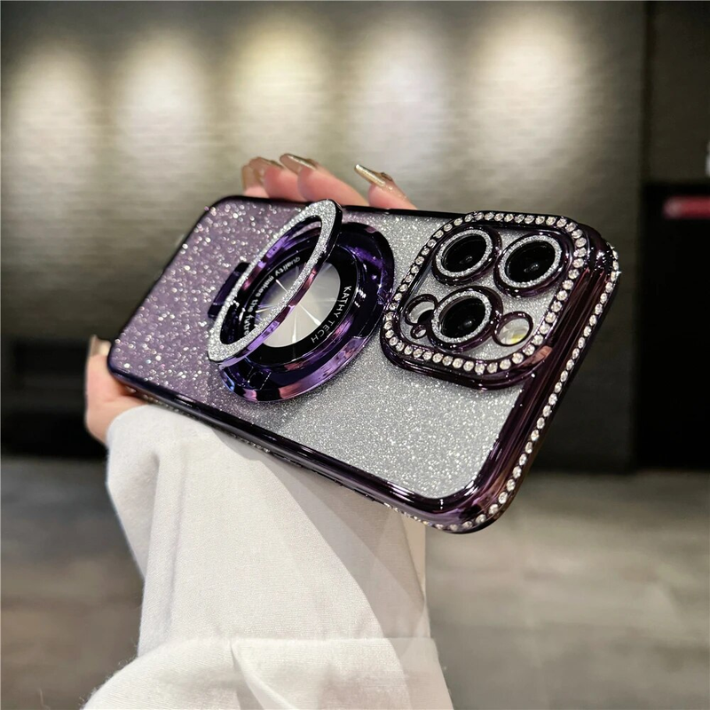 Plating Flash Glitte Magnetic Holde Phone Case Fo IPhone 11 12 13 14 Po Max Bumpe Potecto On 15 Plus_voghion.com