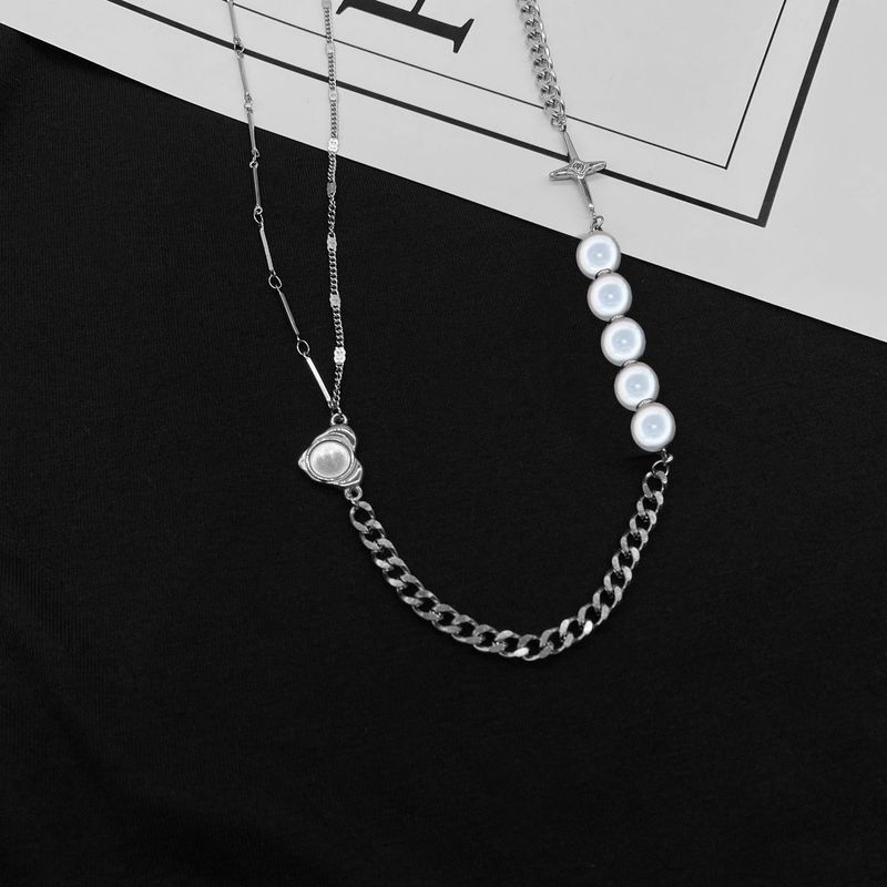 Collier long en forme de cœur pour femme, chaîne de clavicule en perles croisées, tendance et créative_voghion.com