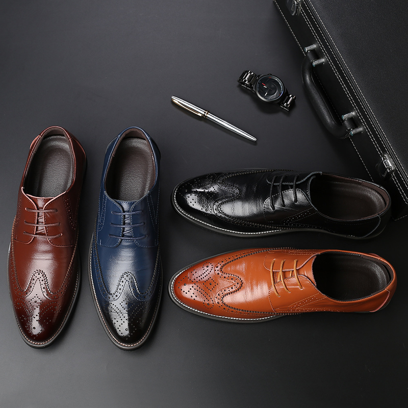 Scarpe da uomo eleganti, alla moda, con lacci, a punta, in pelle, di qualità imbattibile, nuove e oversize, taglie europee e francesi._voghion.com