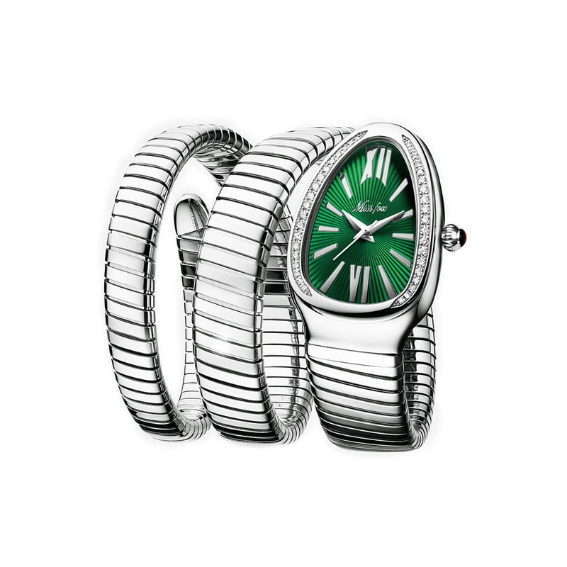 MISSFOX Live Premium Fashion Ins Personalized Snake Wrapped Three Loop Bracelet Watch_voghion.com
