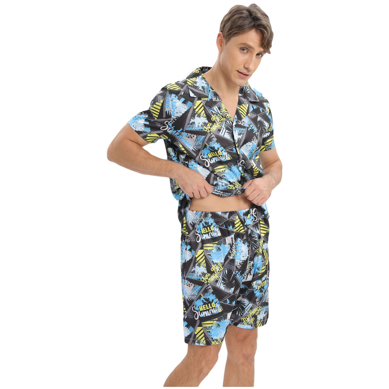 Kurzärmliges Pyjama- und Heimkleidungsset aus bedruckter Kunstseide für Herren_voghion.com