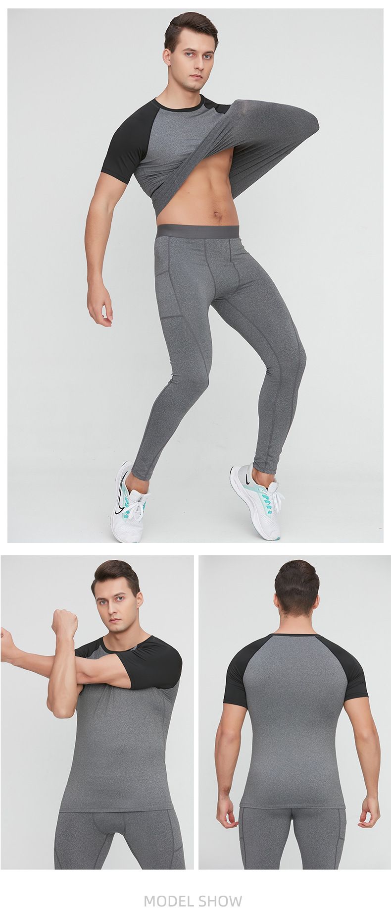PRO Fitness Herren T-Shirt, kurzärmelig, eng anliegend, für Lauftraining, Sportbekleidung, hochelastisch, schweißabweisend, schnelltrocknend_voghion.com