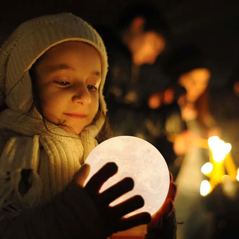 Veilleuse LED Lune étoilée – Batterie/USB, support, cadeau pour enfants, décoration de chambre en Europe_voghion.com