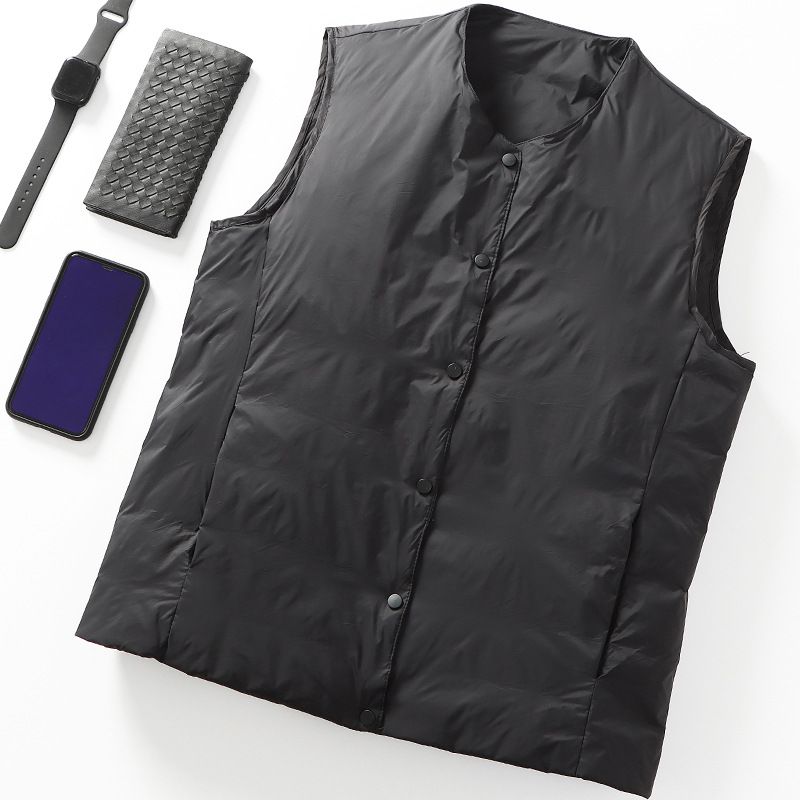 Gilet sans manches léger en duvet de canard blanc, col rond, grande taille, collection automne-hiver transfrontalière. Tendance_voghion.com