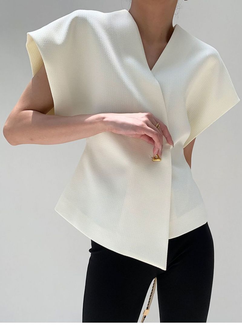 Damenbekleidungsanzug mit überschnittenen Schultern, Ärmeln, Westendesign mit einem Knopf an der Taille, schlankmachendes Modeoberteil_voghion.com