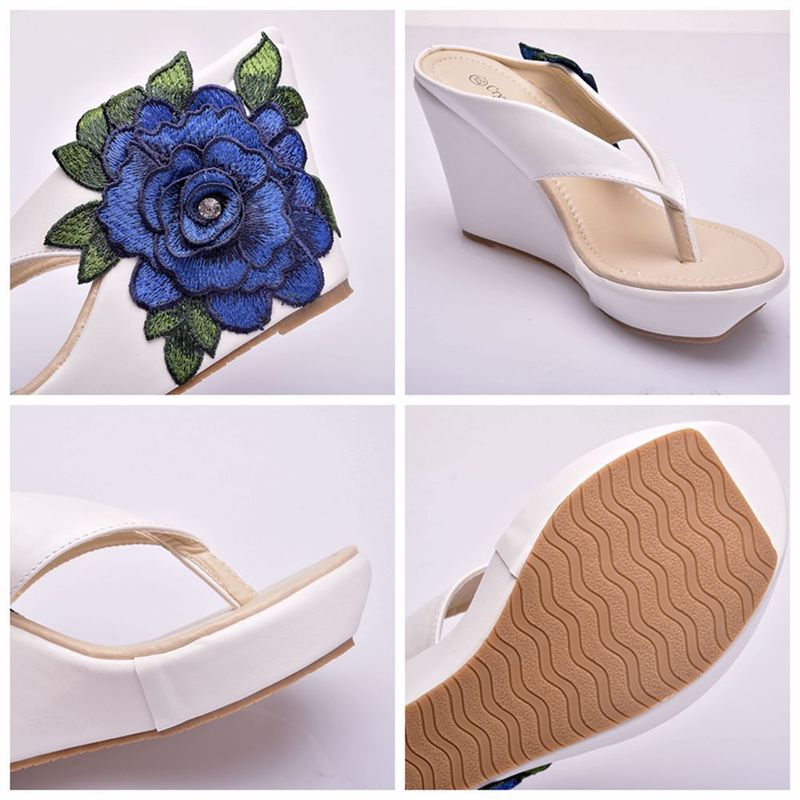 Damskor Vattentäta Kilsandaler Strandflip-flops Platå Tjocka Sulor Broderade Tofflor Sandaler_voghion.com