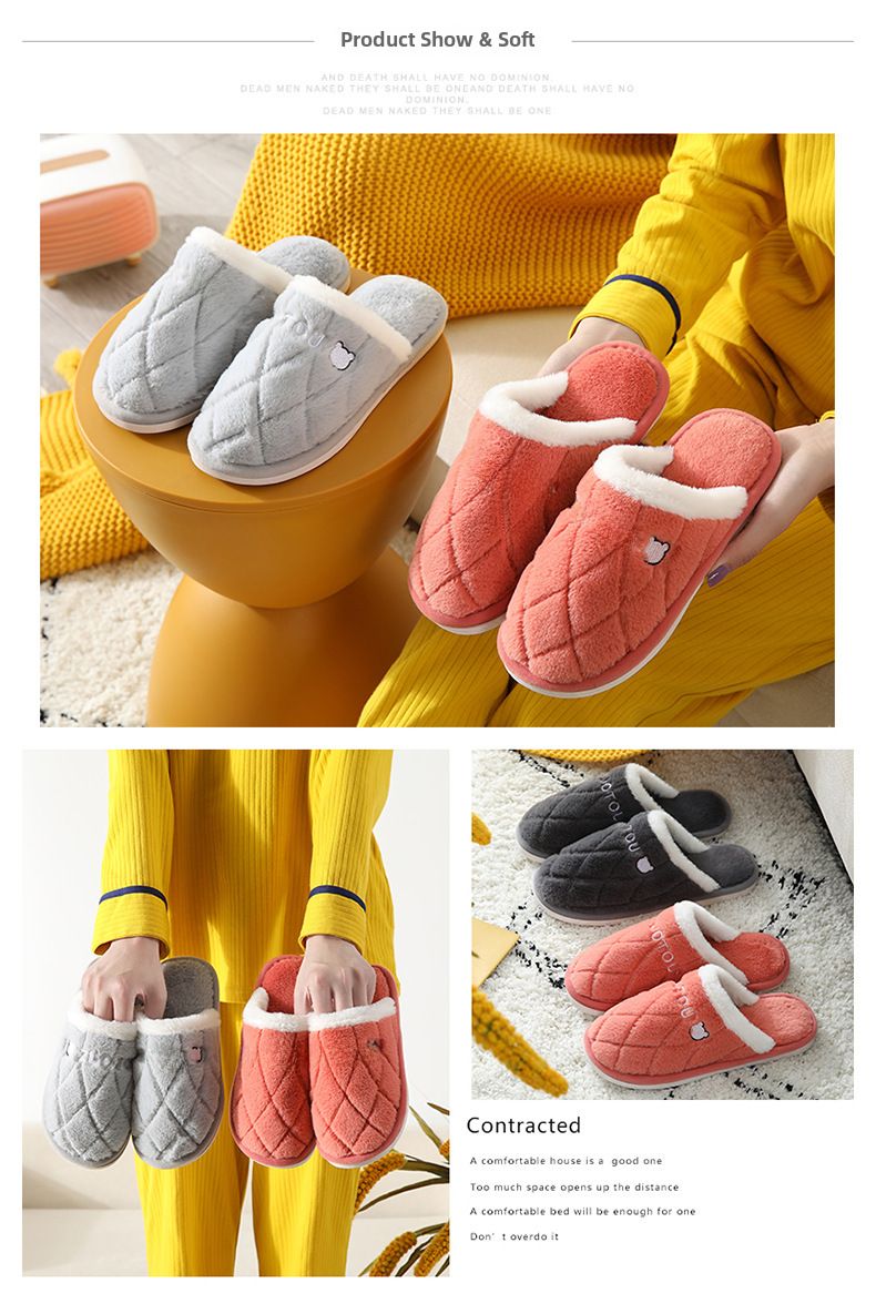 2024 Nuevas zapatillas de algodón para parejas, para mujer, otoño e invierno, para interior del hogar, suela gruesa, antideslizantes, resistentes al desgaste, cálidas para el hogar para hombres_voghion.com
