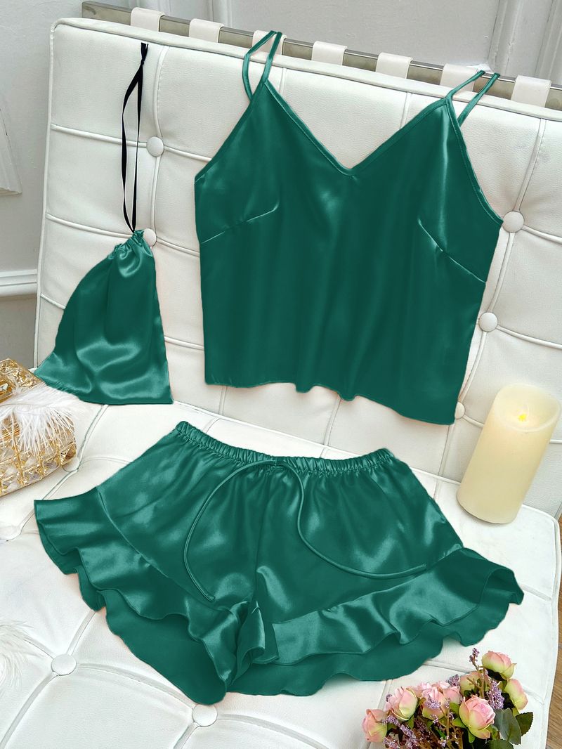 Dameskleding modieuze sexy hemdje shorts shorts driedelige set dames casual pyjama dames huiskleding set_voghion.com