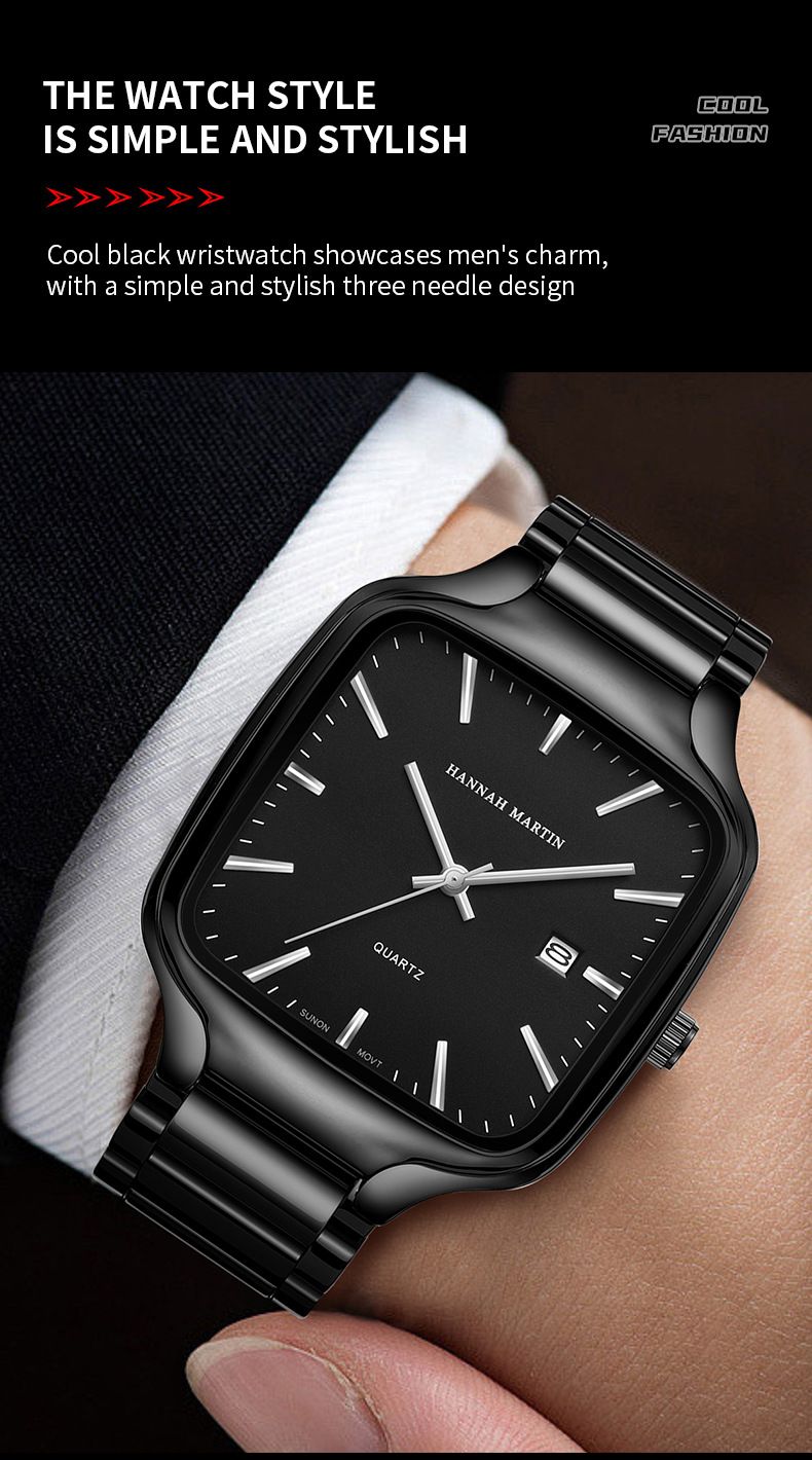 Hannah Martin New Men's Watch Square Waterproof Luminous Calendar Quartz Watch Fashionable And Casual_voghion.com