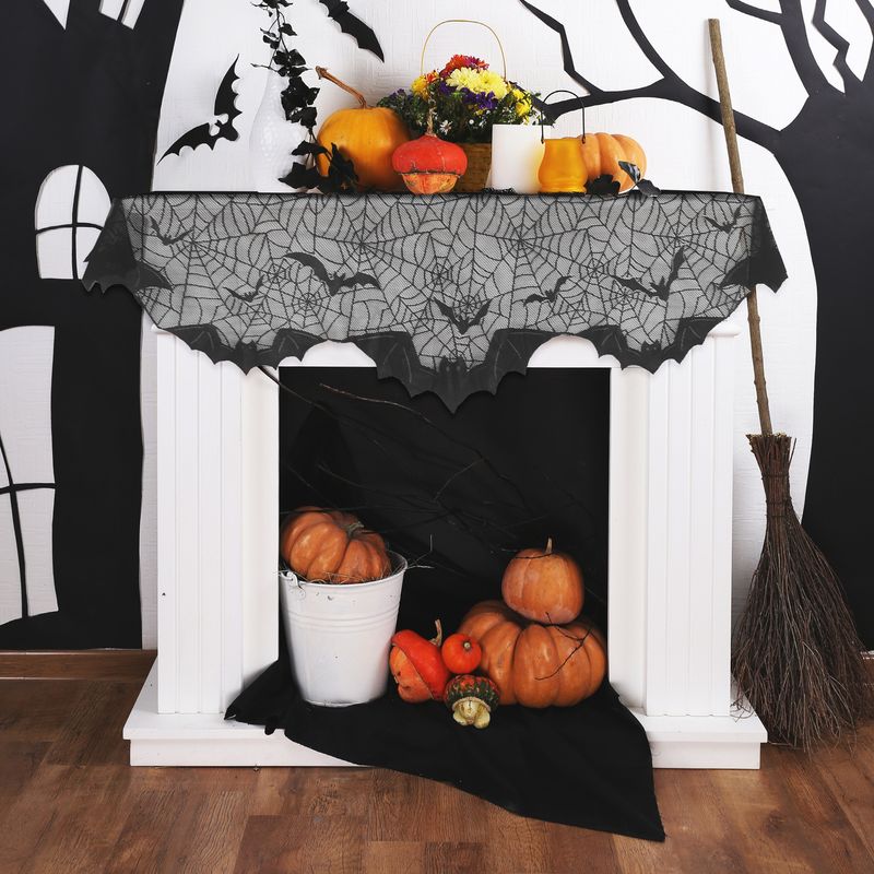 Halloween black spider web mantel cloth fire towel fireplace towel_voghion.com