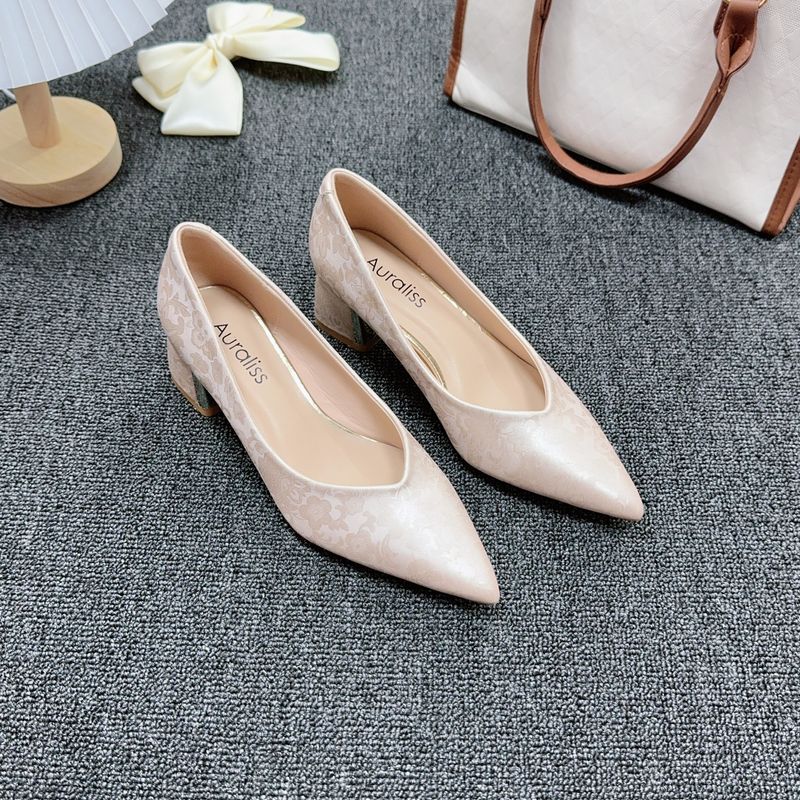 Schaffell Edition ~ Nationalen Trendy Neue Chinesische Stil Echtes Leder High Heels Flacher Mund Spitz Mode Single_voghion.com