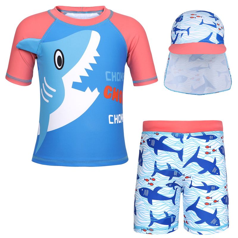Madre y niños Nueva ropa para niños Traje de baño para niños Traje de baño para niños europeos y americanos Traje de surf con protección solar de tiburón de dibujos animados de una pieza para niño_voghion.com