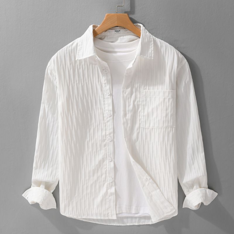 Camicia a maniche lunghe da uomo semplice e versatile, primavera ed estate, ampia, comoda, traspirante, fresca e sottile._voghion.com