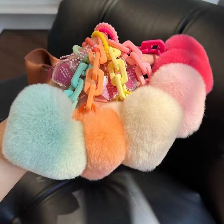 Creative Silicone Real Rex Rabbit Fur Heart Chain Exquisite Backpack Pendant Couple Ornament Car Keychain_voghion.com