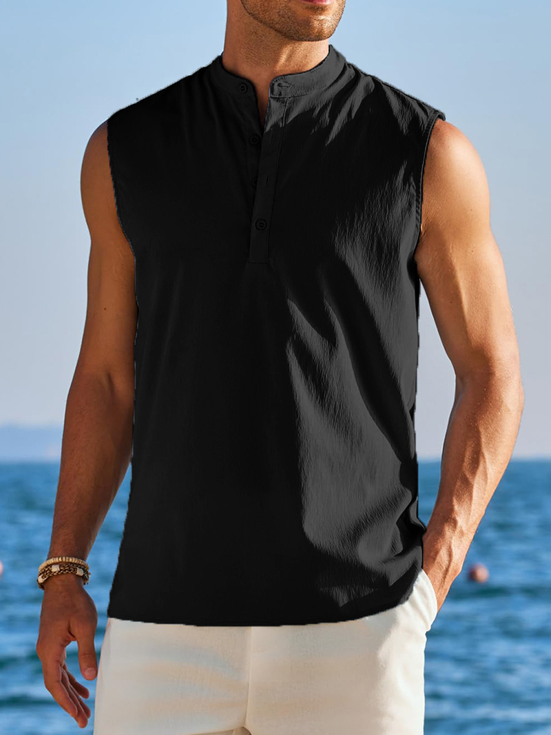 Vêtements pour hommes printemps et été, nouvelle chemise sans manches semi-ouverte pour hommes, gilet décontracté d'extérieur pour hommes_voghion.com