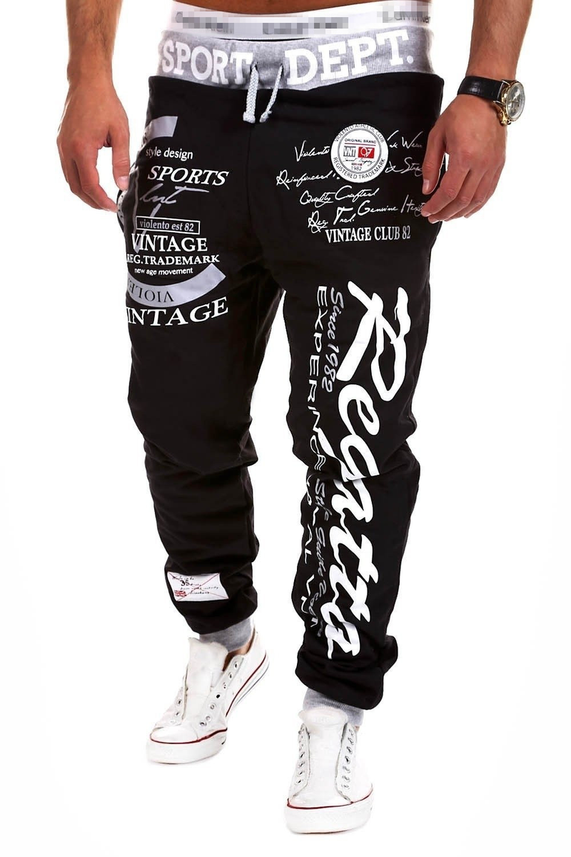 Men's Drawstring Elastic Waist Letter Print Loose Sports Pants Trousers_voghion.com