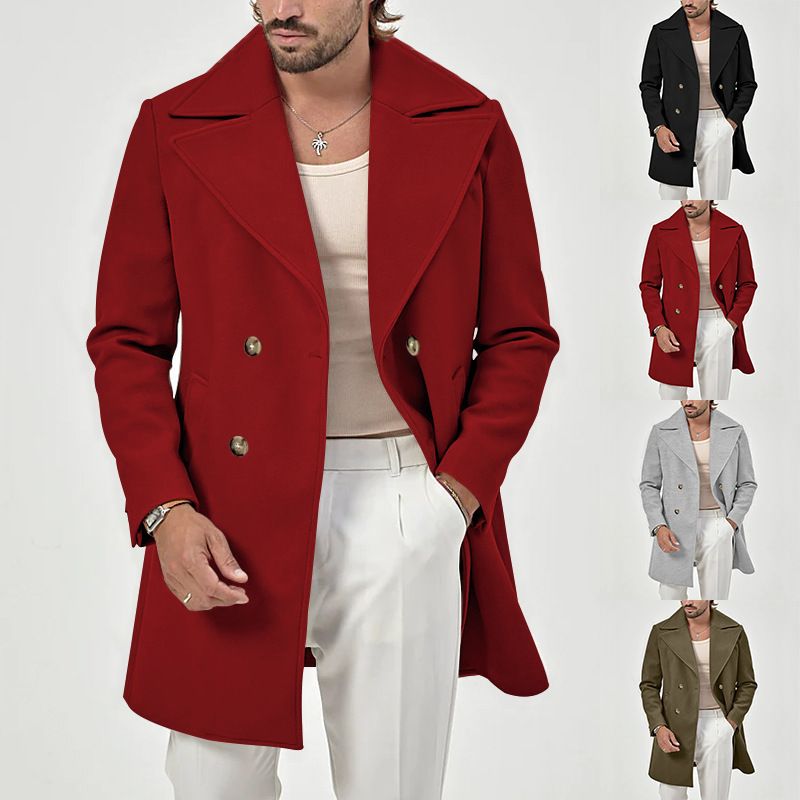 2025 Men's Autumn Winter New Style Lapel Double-Breasted Slim Fit Jacket Trench Coat_voghion.com