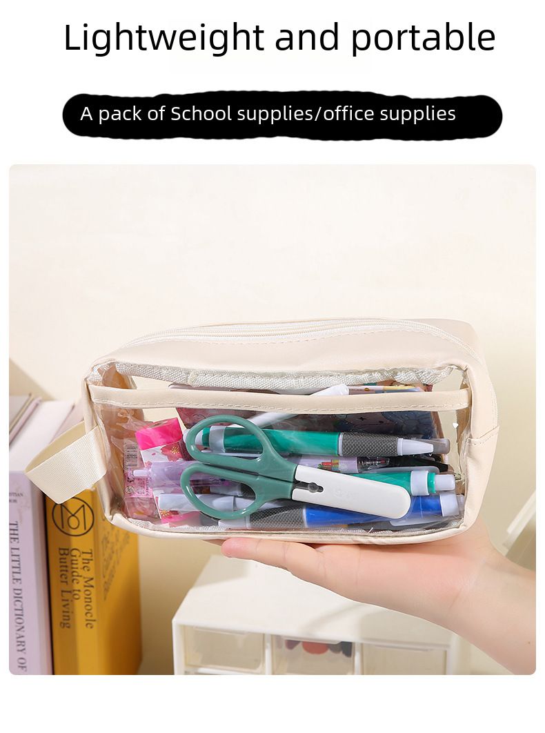 Penar transparent de mare capacitate, cutie de papetărie pentru elevi de liceu, serie de lapte și sare, penar pentru bărbați și femei_voghion.com