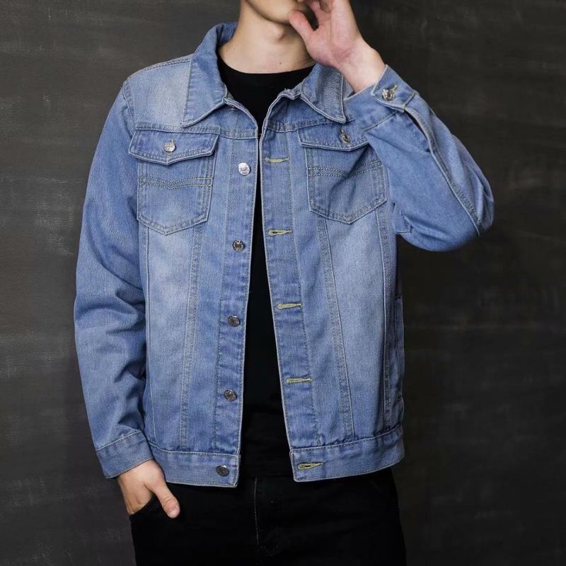 Giacca in denim da uomo, versione coreana, vestibilità slim, primavera/autunno, ampia giacca in denim_voghion.com