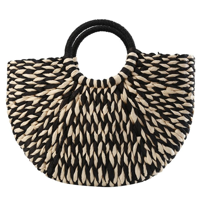 Borsa a mano da donna Borsa semicircolare intrecciata in vimini di vimini di grande capacità Borsa da viaggio casual da donna di grande capacità Bolsos di moda_voghion.com