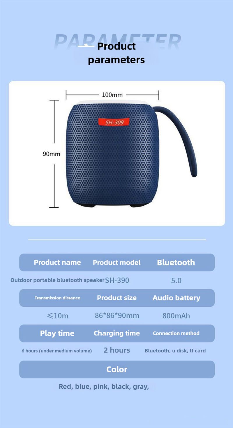 Głośnik Bluetooth SH309 z tkaniny, kolorowe oświetlenie, mała bateria, nowy dźwięk, jazda na świeżym powietrzu, sport_voghion.com