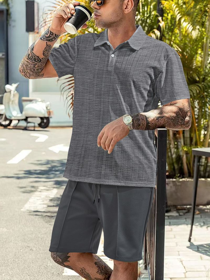 Abbigliamento maschile New Pallets Camicia da uomo casual sportiva in lino con risvolto a quadri piccoli_voghion.com