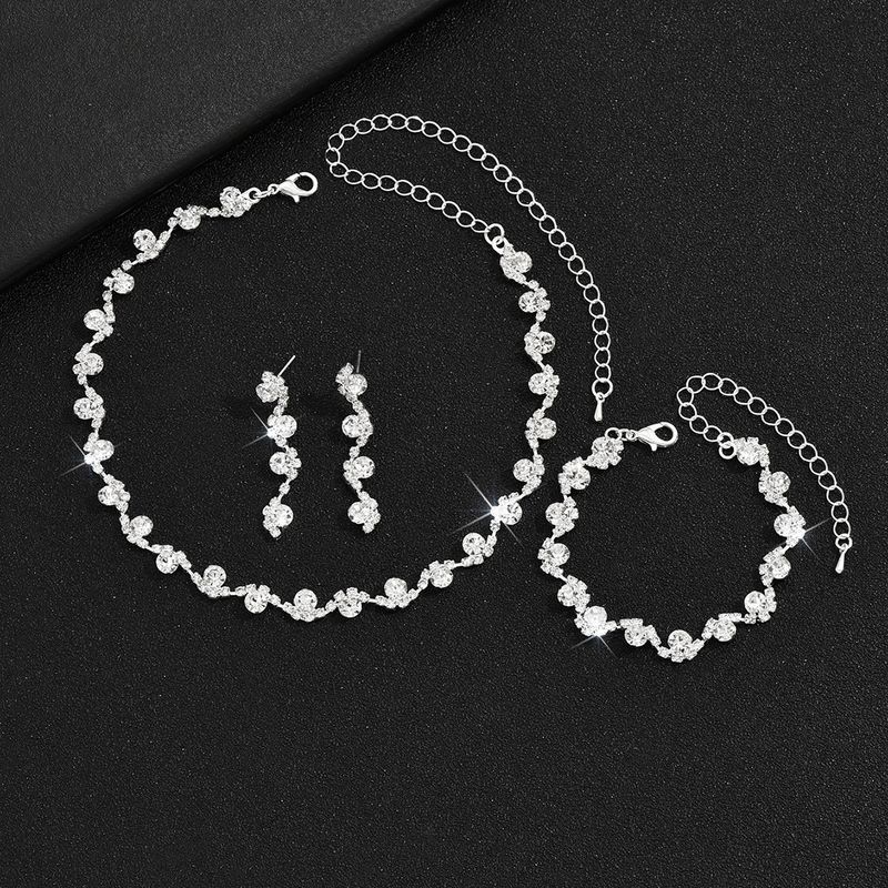 Collana da sposa, orecchini, bracciale, set da tre pezzi, accessori da sposa, catena con griffe placcata in argento, gioielli con strass_voghion.com