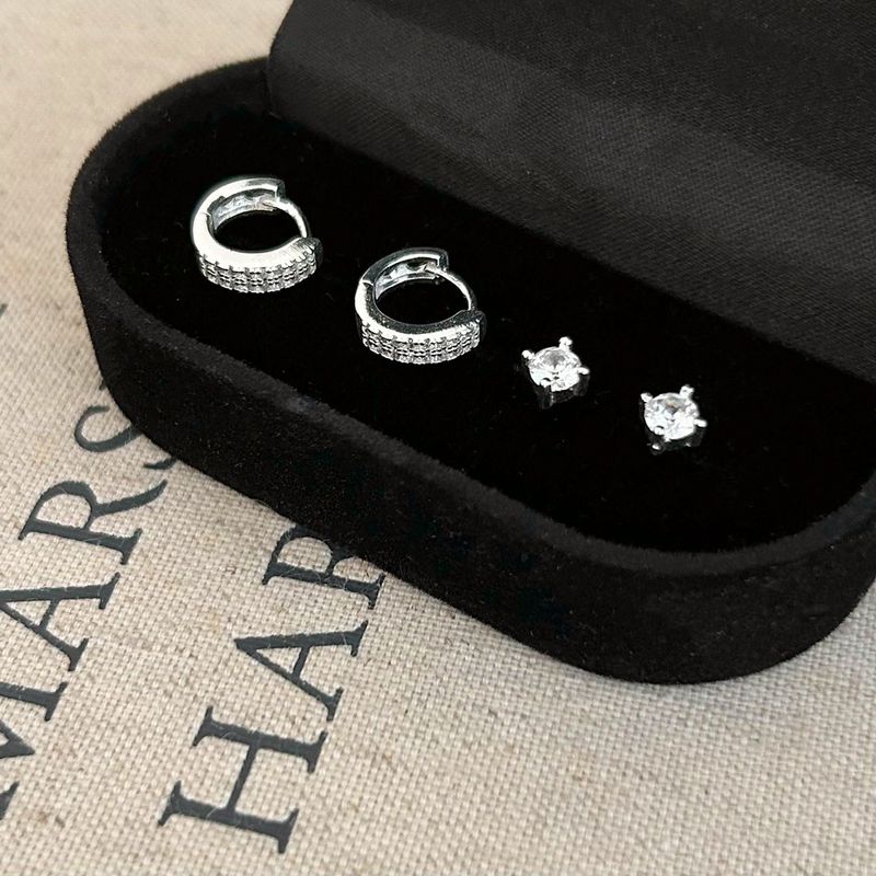 High-end Elegant Zircon Hoop Set Of Four Light Luxury Fashionable Everyday Versatile Commuting Earrings_voghion.com