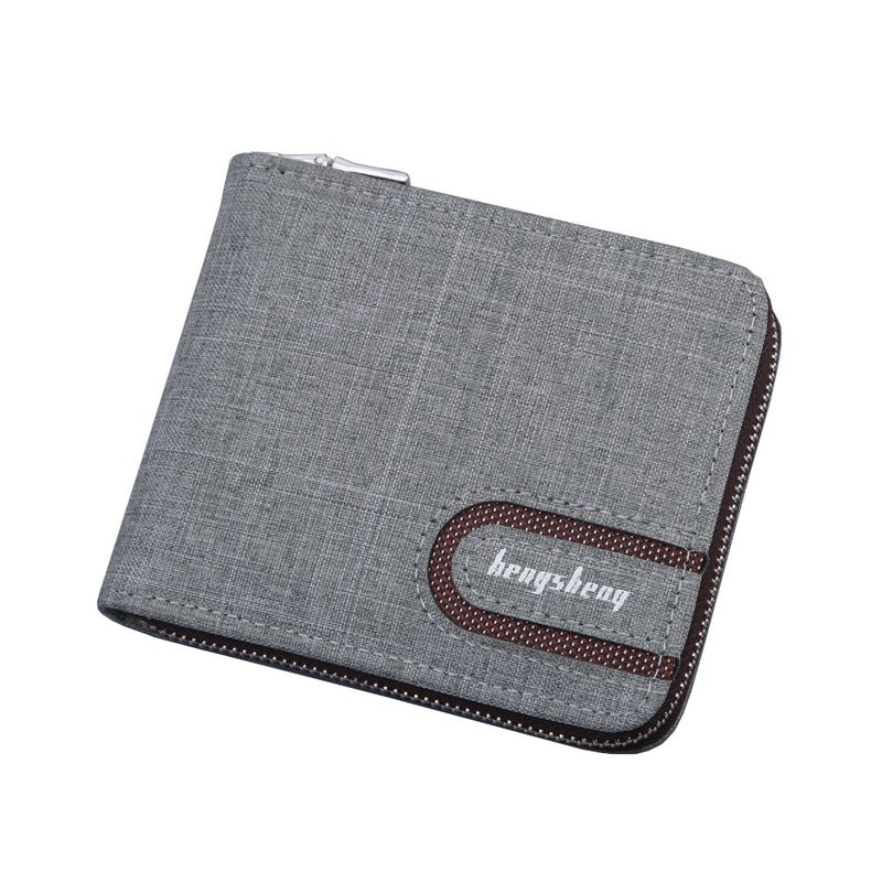 Men's Korean Style Canvas Dollar Wallet Multifunctional Zipper Money Clip Casual Buckle Coin Purse_voghion.com