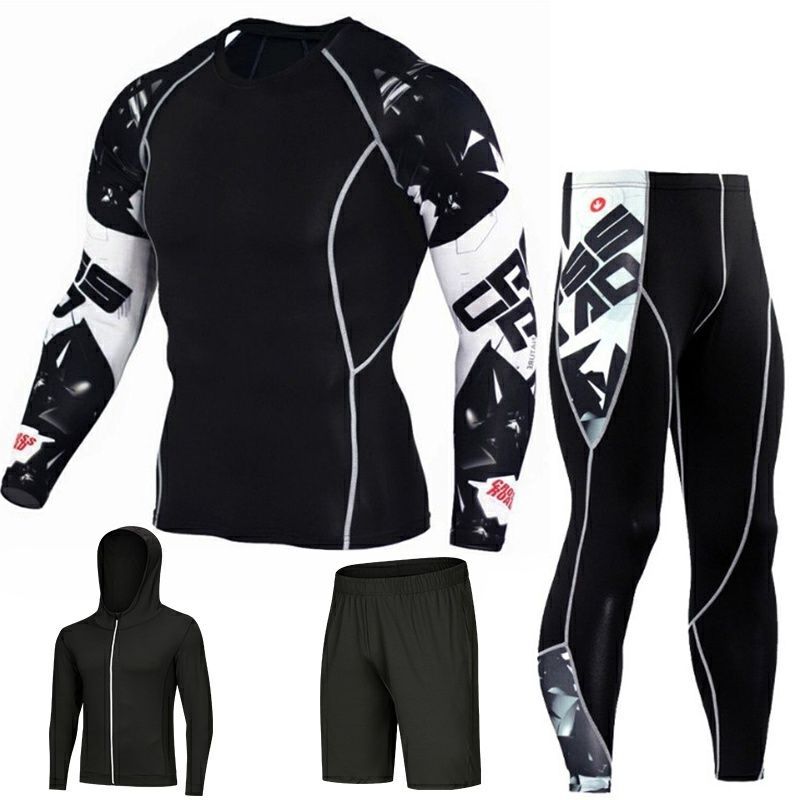 Men's Sports Fitness Clothing Sweat-wicking Running Marathon Tight-fitting Quick-drying High Elastic Two Three_voghion.com