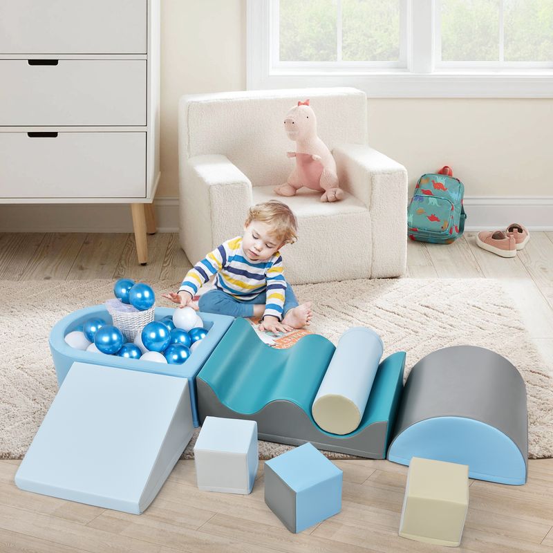 Ensemble de blocs de jeu et d'escalade TLG 9 pièces pour enfants – Blocs de construction souples et colorés avec marches, toboggan et piscine à balles pour tout-petits et enfants d'âge préscolaire – Balles non incluses_voghion.com
