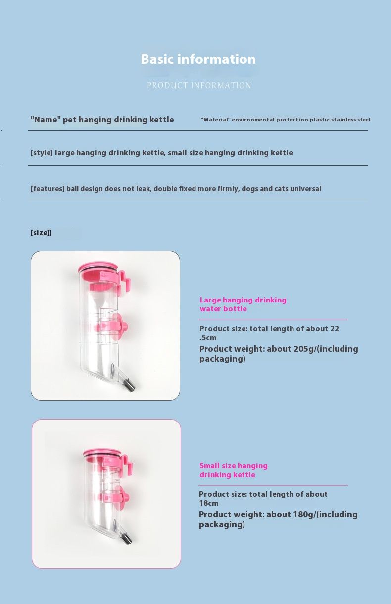 Pet hanging for cats, dogs, hamsters, plastic kettle, automatic water dispenser without leakage_voghion.com
