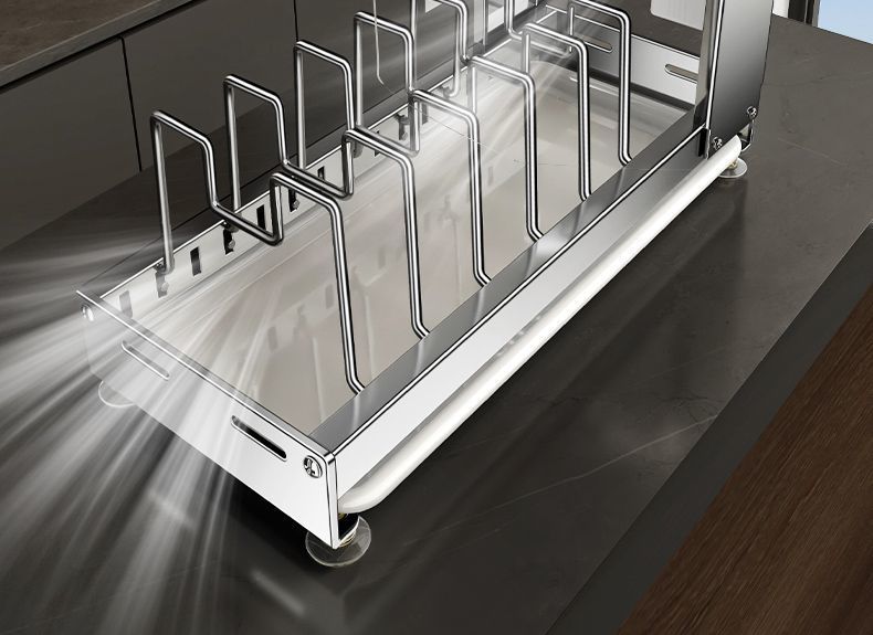 Estante de almacenamiento integrado multifuncional Tiandi Fish para encimera de cocina, tapa de olla de acero inoxidable sin taladros_voghion.com