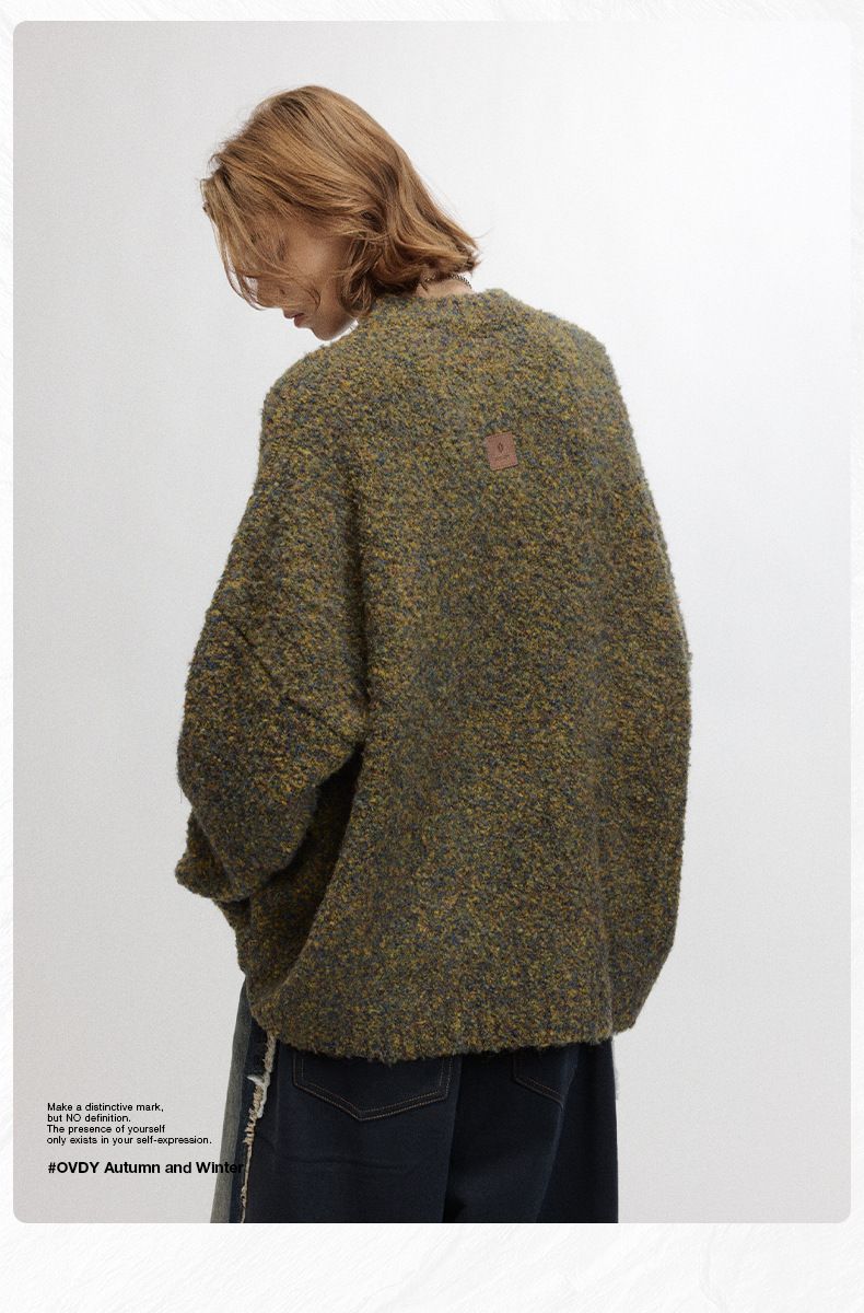 #OVDY Autumn/Winter Lazy Style 2024 New Solid Color Simple American Small V-neck Loose Knitted Sweater_voghion.com