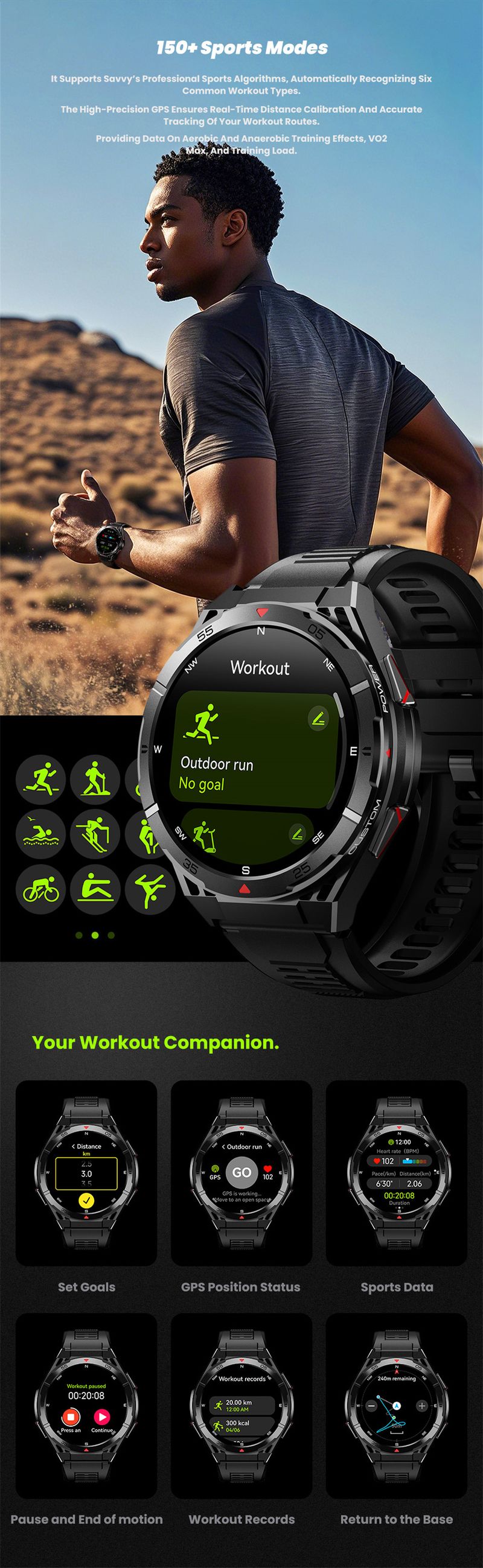 Montre connectée professionnelle pour le sport, boussole, GPS, écran AMOLED 1,43", Bluetooth, appels, étanche 10 ATM, nouveau_voghion.com