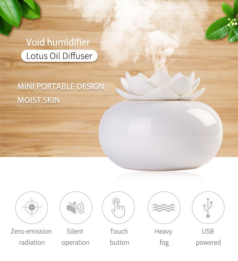 Lotus Aromatherapy Machine Office Ceramic Gift Home Mini Essential Oil Moisturizing Touch Humidifier_voghion.com