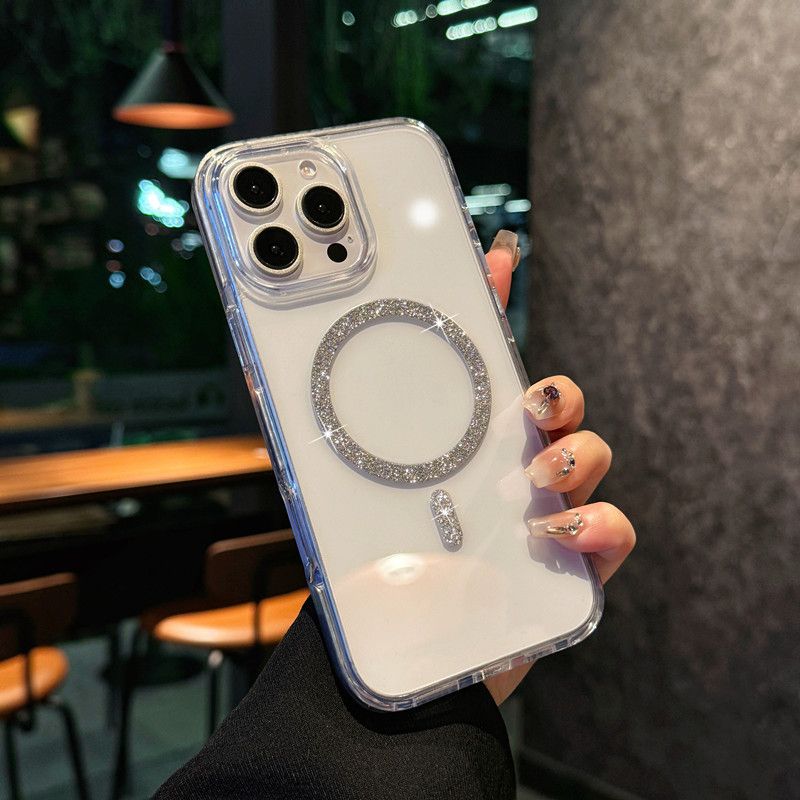 Glitter Bling For Magsafe Magnetic Case For IPhone 17 16 15 14 13 12 Pro Max 16e 17 Air Wireless Charging Clear Colorful Cover_voghion.com