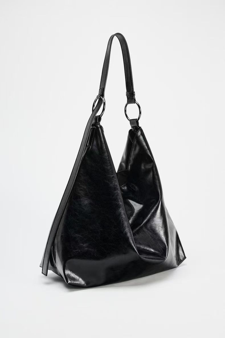 Neue, wendbare Beuteltasche aus weichem Leder für Damen im Frühjahr in Schwarz mit großem Fassungsvermögen, lässige Pendlerhandtasche_voghion.com