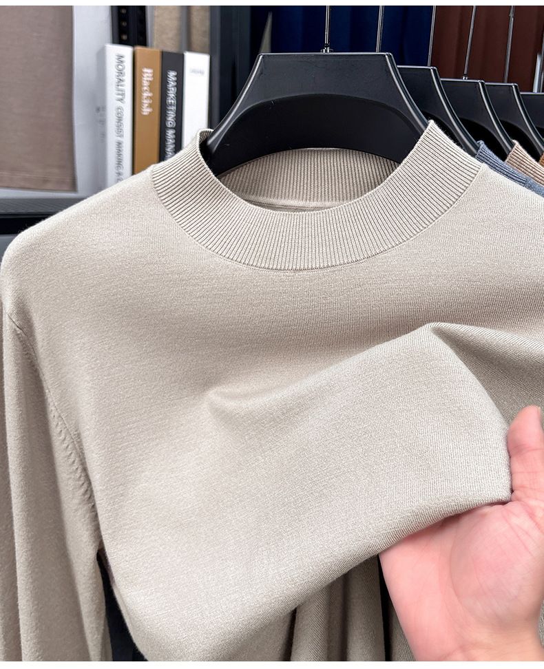 Maglione da uomo a maniche lunghe con collo alto in lana merino e seta di gelso sottile, nuovo modello primaverile_voghion.com