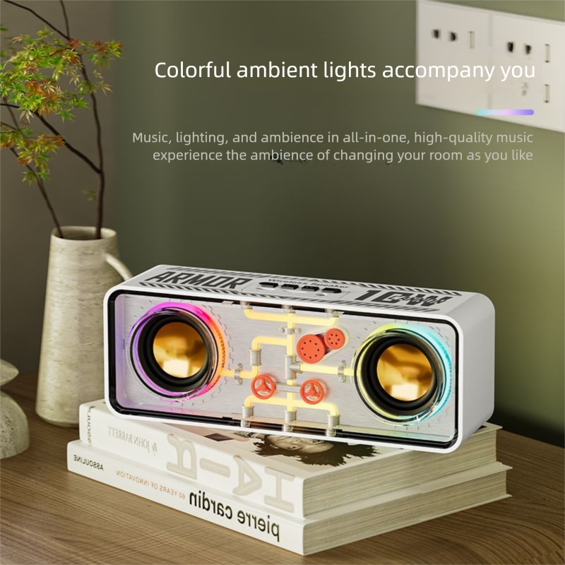 Dual Transparent Mecha Bluetooth Mechanical Style Colorful Lights Desktop Computer Small Cannon Bass Diaphragm Speaker_voghion.com