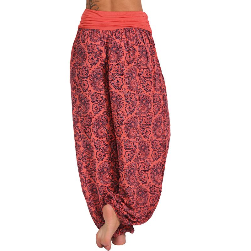 Roupas femininas Impressão digital Calças longas e largas Calças casuais Calças harém_voghion.com