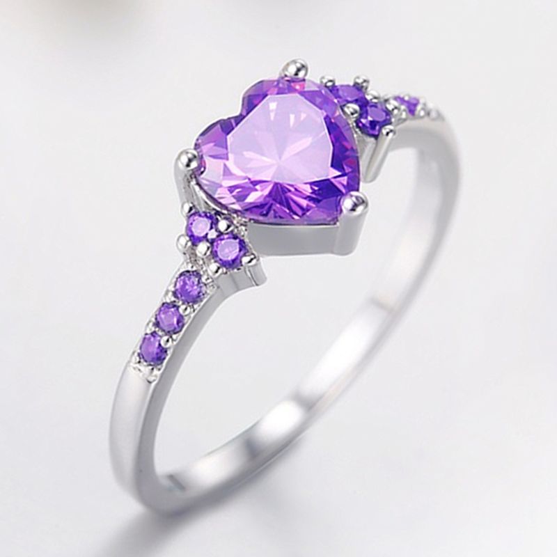 Natürliche Amethyst Zirkonia Silber Mode Hochzeit Herzförmigen Ring Schmuck Mädchen_voghion.com