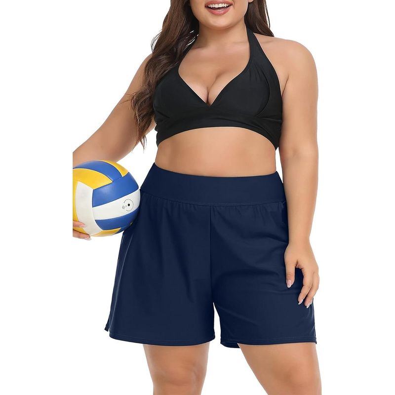 CHARMLEAKS Plus Size Swim Shorts For Women High Waisted Board Shorts Tankini Swimsuit Bottom With Pockets_voghion.com