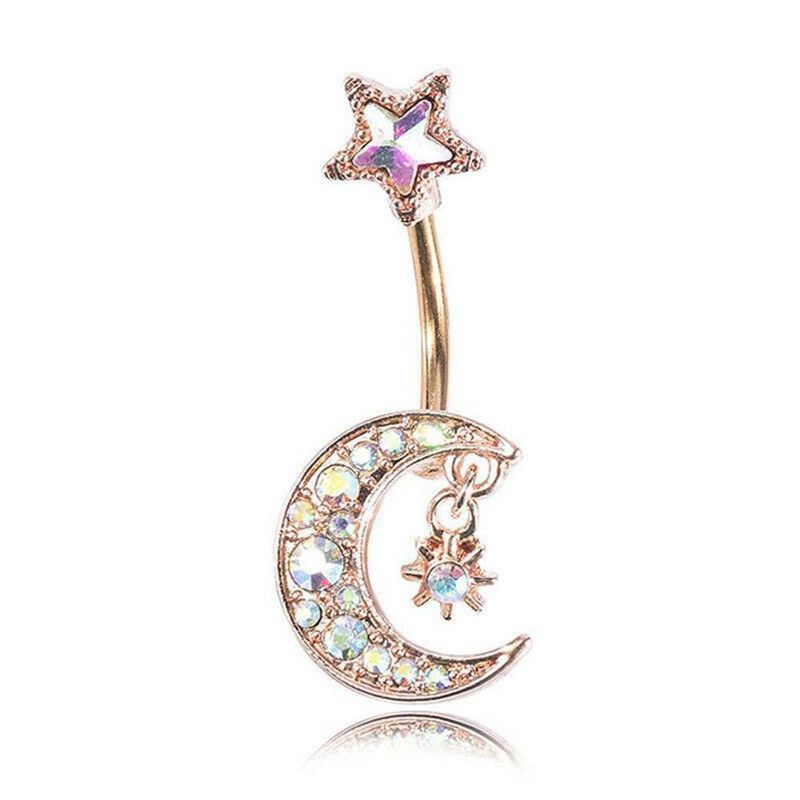 Gioielli da piercing popolari da Moon And Star Anello per ombelico con diamanti in acciaio inossidabile Esclusivo per donne_voghion.com