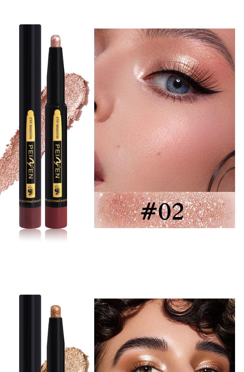 Sombra de ojos Pennifen, juego de sombras de ojos en forma de lápiz, sombra de ojos perlada de metal, maquillaje de ojos perezoso, resaltador, lápiz de seda para ojos, maquillaje de ojos con bordes cruzados._voghion.com